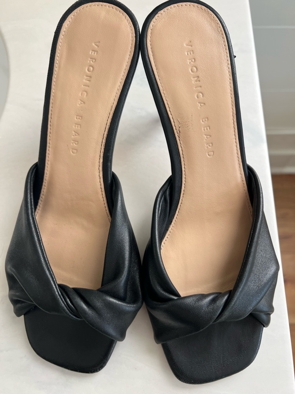 Veronica Beard Black Twisted Leather Slide Mules